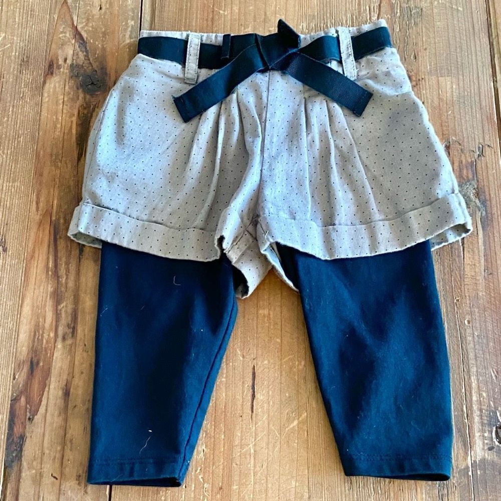 Baby Gap Skort Belted Tan Dotted w Black Attached Leggings Size 3-6 Month - Picture 2 of 8